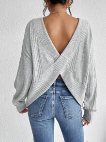 SHEIN Frenchy Solid Drop Shoulder Tee - Grey - View 6