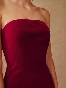 MOTF PREMIUM Robe Mi-Longue Sans Bretelles En Velours (Sans Ceinture)