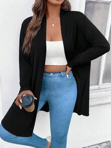 Plus Solid Open Front Coat - Black - View 4