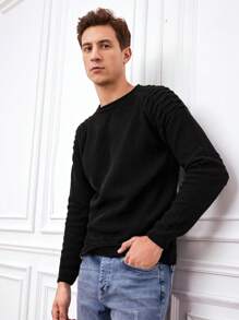 RueChic Men Solid Raglan Sleeve Sweater - Black - View 5