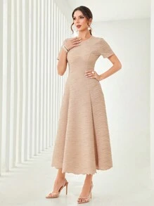 Modelyn Solid A-line Dress - Khaki - View 3