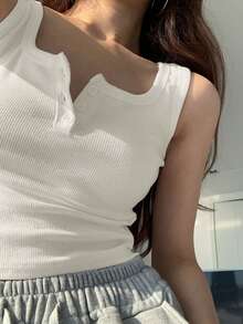 夏季针织上衣，修身版型，罗纹针织设计，韩系女团风格，女士款 - 白色 - 查看 5