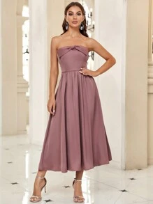 SHEIN Belle Twist Front Tube Dress, Semi Formal Dress - Dusty Pink - View 5