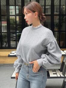 DAZY Mock Neck Drop Shoulder Sweatshirt,Fall Women Clothes - Grey - View 6