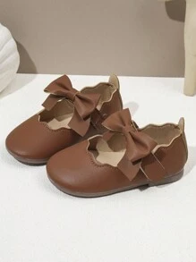 女童纯色休闲舒适平底鞋，棕色 - 棕色 - 查看 1