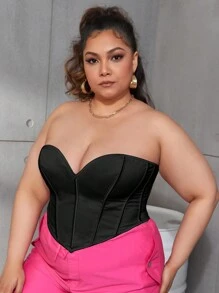 Sexy Tie Back Overbust Corset Tube Top V-Neck Boned Grommet Eyelet Shapewear Crop Top Halloween Costumes Women Fall Going Out Outfits - Black - View 5