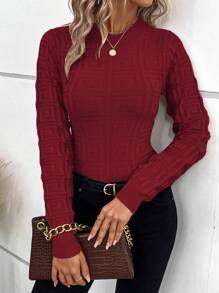 Chiquease Solid Round Neck Slim Fit Sweater For New Year Knit Pullover Fall Winter Sweater - Red - View 3