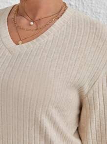 SHEIN Frenchy Plus Drop Shoulder Ribbed Knit Dress - Apricot - View 3