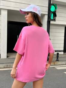 Muchica 骷髏頭和字母圖案落肩T恤 - 玫紅色 - 查看 2