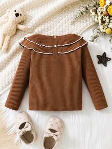 Baby Girl Ruffle Trim Ruffle Trim Ribbed Knit Tee - Brown - View 2