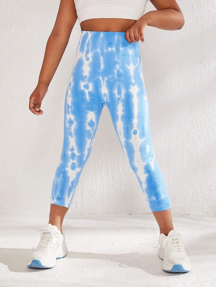 SHEIN Tween Girl Tie Dye Capri Active Leggings - Blue - View 4