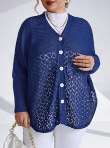 Calvaya Hơn tay cánh Dệt kim chấm bi Áo len Mở - Xanh đậm - Xem 4