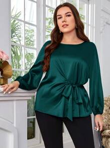 EMERY ROSE Hơn Tay áo lồng đèn Nút phía trước Áo sơ mi - Màu xanh lá cây đậm - Xem 3