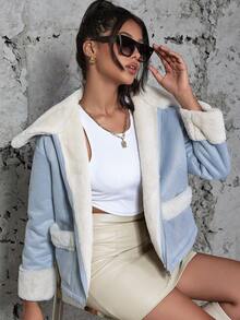 Eilly Bazar Teddy Lined Zip Up Coat - Baby Blue - View 6