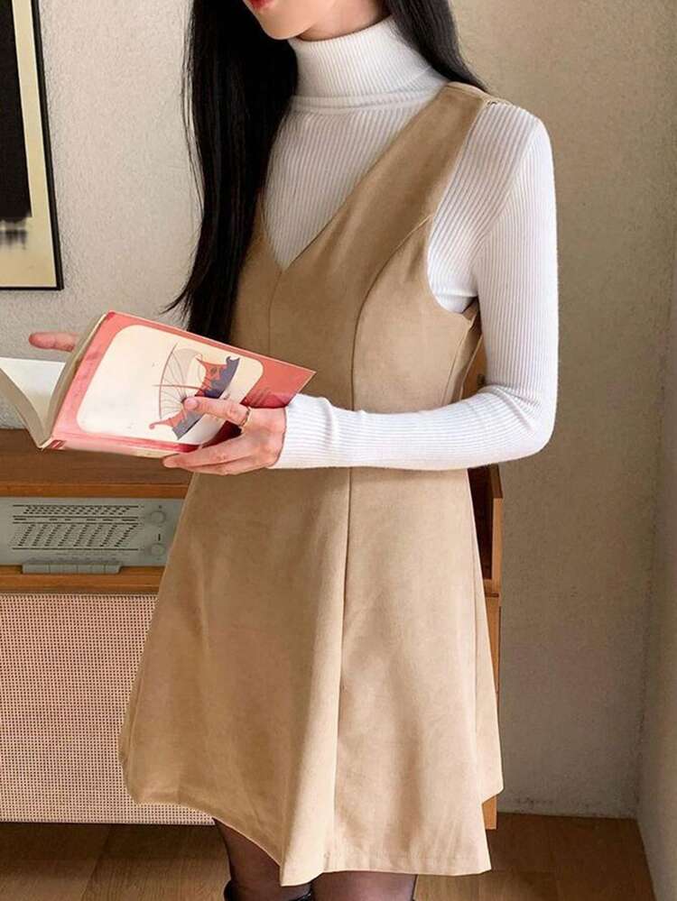 Solid Zip Back Sleeveless Dress Without Sweater