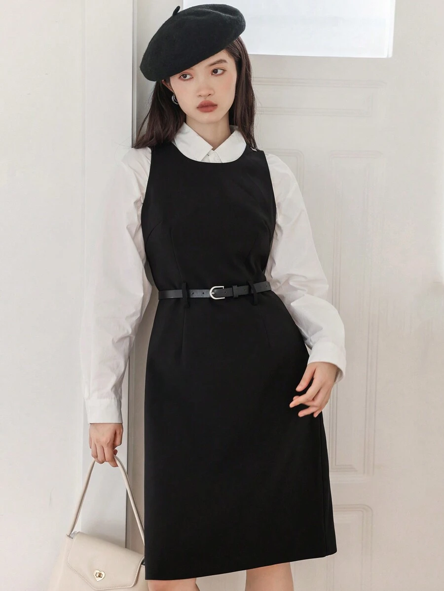 DAZY Chất rắn Váy không tay Không có áo lót - màu đen - Xem 1