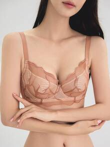 DAZY 素色貝殼邊蕾絲胸罩 - 摩卡棕 - 查看 6