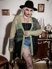 Calvaya Plus Halloween Colorblock Button Front Cardigan - Multicolor - View 6