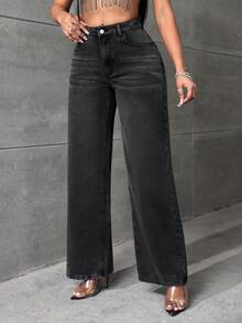 SHEIN SXY quần ống rộng Quần jean - màu đen - Xem 6