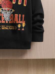 SHEIN Tween Boy Basketball & Letter Graphic Thermal Sweatshirt - Black - View 3