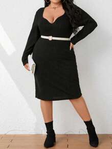 Calvaya Plus Sweetheart Neck Bodycon Dress - Black - View 4