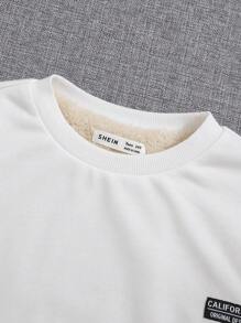 Teen Girl Letter Patched Detail Teddy Lined Sweatshirt - White - View 5