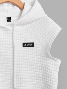 SHEIN EZwear 字母補丁細節插肩袖抽繩連帽T恤 - 白色 - 查看 4