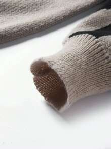 Manfinity EZcore Hombres Delantero abotonado con patrón de letras y hombro caído, bloque de color grueso en tonos caqui Cardigan, moda urbana para amigos - Multicolor - Ver 5