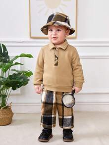 SHEIN 男嬰POLO衫&格紋長褲&帽