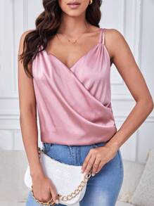 SHEIN Tall 素色圍裹吊帶上衣 - 粉色 - 查看 1