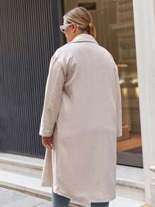 RueChic Plus Lapel Neck Drop Shoulder Double Breasted Overcoat - Beige - View 2