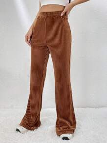 SHEIN EZwear Solid Flare Leg Pants - Brown - View 3