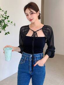 DAZY 前繫帶短款上衣不附吊帶上衣 - 黑色 - 查看 5