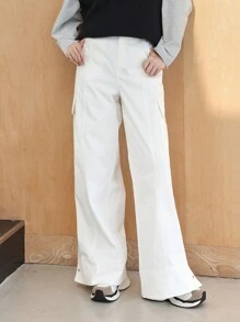 DAZY Flap Pocket Side Cargo Pants - White - View 9