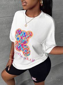 Slaydiva 熊和字母圖案落肩T恤&騎行褲 - 彩色 - 查看 5