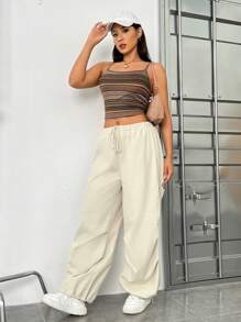 SHEIN EZwear Hơn In sọc Cami ngọn - màu nâu - Xem 3