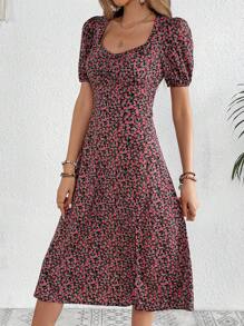 SHEIN VCAY In hoa Ditsy Tách đùi Đầm - màu đen - Xem 6