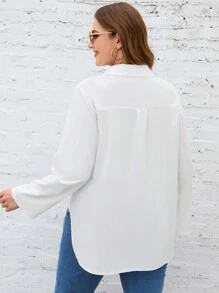 SHEIN LUNE Hơn Tay áo cuộn Nút phía trước Áo sơ mi - trắng - Xem 2