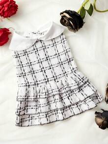 ROMWE Pet Skirt, Furry White Grid Dress - Black and White - View 2