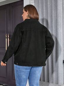 SHEIN LUNE Hơn Túi có nắp Áo khoác denim - màu đen - Xem 2