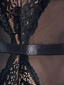 Allurite Contrast Lace Mesh Cami Bodysuit - Black - View 7