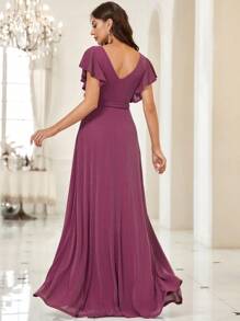 SHEIN Belle Brautjungfernkleid mit überlappendem Kragen, seitlichem Knoten, Glitzer - Violett - Übersicht 4