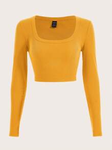 SHEIN EZwear Square Neck Crop Tee