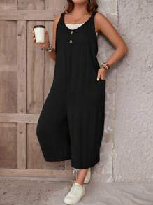 SHEIN LUNE Plus Button Front Dual Pocket Cami Jumpsuit Without Tube Top