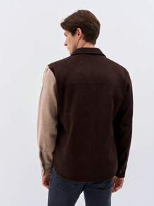RueChic Men 1pc Two Tone Pocket Patched Shacket - Chocolate Brown - View 2
