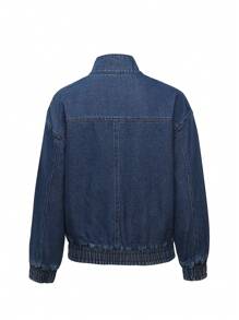 Teen Girl Slant Pocket Zip Up Denim Jacket - Dark Wash - View 2