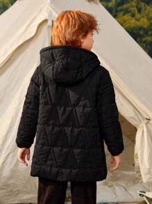 SHEIN 男大童斜口袋連帽絎縫外套