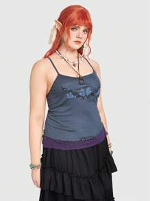 ROMWE Fairycore Plus Butterfly Print Cami Top - Blue - View 4