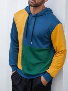 Manfinity Homme 男士撞色抽繩連帽衫 - 藏蓝色 - 查看 5