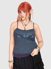 ROMWE Fairycore Plus Butterfly Print Cami Top - Blue - View 5